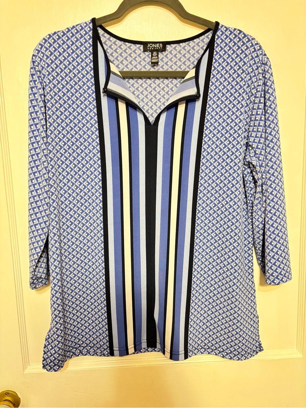 Jones New York Purple Patterned Split-Neck Tunic Top